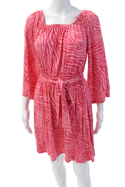 Michael Michael Kors Womens Animal Print Belted Long Sleeve Dress Pink Size XS