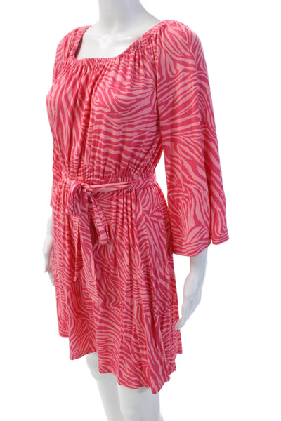 Michael Michael Kors Womens Animal Print Belted Long Sleeve Dress Pink Size XS