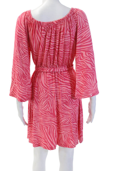 Michael Michael Kors Womens Animal Print Belted Long Sleeve Dress Pink Size XS