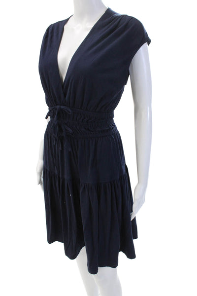 10 Crosby Derek Lam Womens Cotton Ruched V-Neck Short Sleeve Dress Navy Size XS