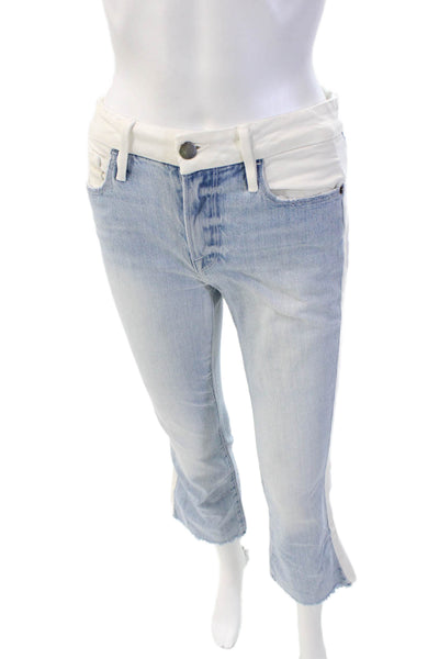 Frame Denim Womens Cotton Two-Toned Mid-Rise Cropped Bootcut Jeans Blue Size 24