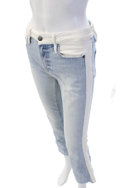 Frame Denim Womens Cotton Two-Toned Mid-Rise Cropped Bootcut Jeans Blue Size 24