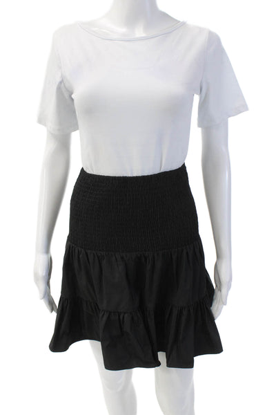 Maje Womens Elastic Waist Ruched Pull On Tiered Mini Skirt Black Size 34