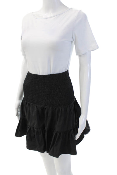 Maje Womens Elastic Waist Ruched Pull On Tiered Mini Skirt Black Size 34