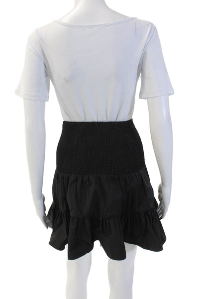 Maje Womens Elastic Waist Ruched Pull On Tiered Mini Skirt Black Size 34
