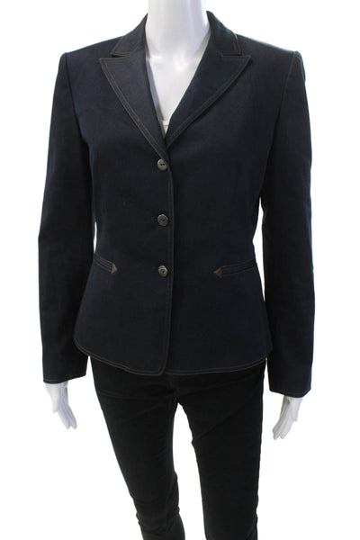 Tahari Levine Womens Denim Button Down Wing Lapel Jacket Blue Cotton Size 6