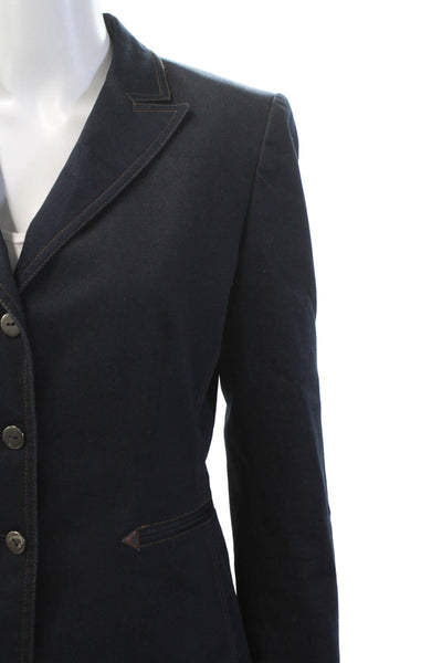 Tahari Levine Womens Denim Button Down Wing Lapel Jacket Blue Cotton Size 6