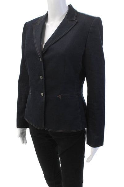 Tahari Levine Womens Denim Button Down Wing Lapel Jacket Blue Cotton Size 6