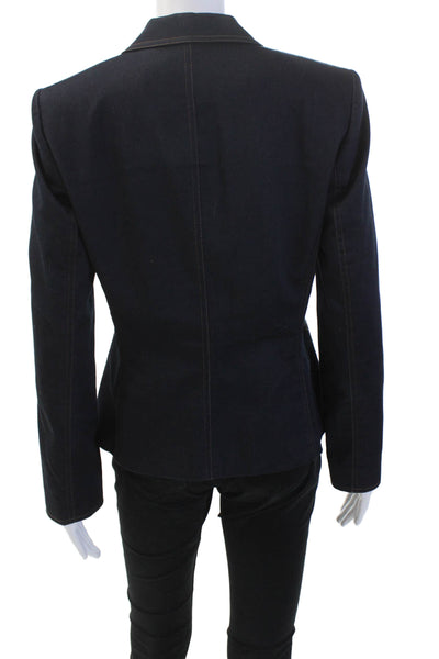 Tahari Levine Womens Denim Button Down Wing Lapel Jacket Blue Cotton Size 6
