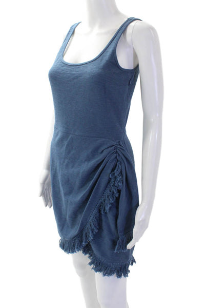 Saylor Womens Cotton Sleeveless Scoop Neck Tassled Mini Dress Blue Size S
