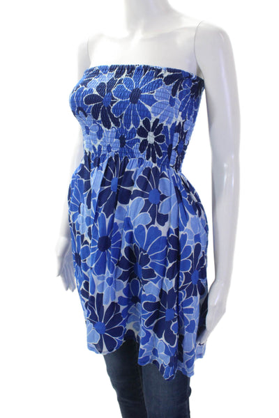 Faithfull The Brand Womens Cotton Floral Smocked Sleeveless Blouse Blue Size 4