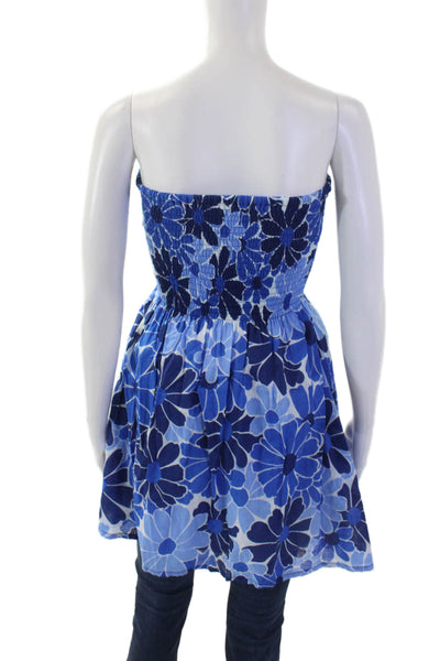 Faithfull The Brand Womens Cotton Floral Smocked Sleeveless Blouse Blue Size 4