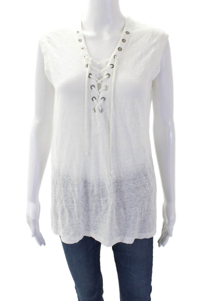 IRO Jeans Womens Linen Lace Up V-Neck Sleeveless Blouse Top White Size XS