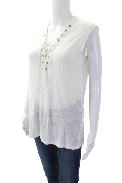 IRO Jeans Womens Linen Lace Up V-Neck Sleeveless Blouse Top White Size XS