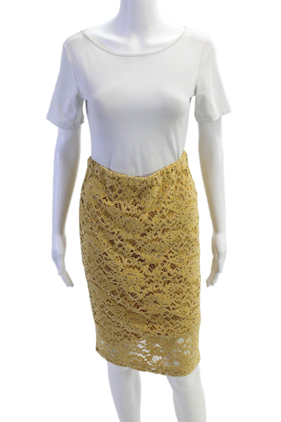 Riani Women's Zip Closure Lined Fitted Lace Mini Workwear Skirt Yellow Size 8