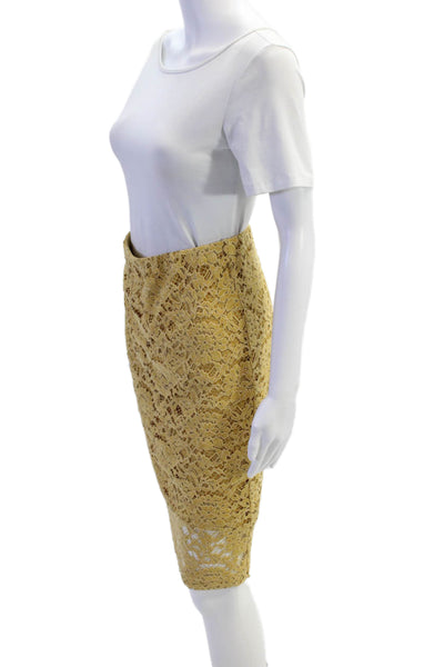Riani Women's Zip Closure Lined Fitted Lace Mini Workwear Skirt Yellow Size 8