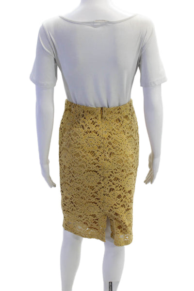Riani Women's Zip Closure Lined Fitted Lace Mini Workwear Skirt Yellow Size 8