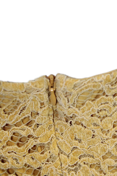 Riani Women's Zip Closure Lined Fitted Lace Mini Workwear Skirt Yellow Size 8