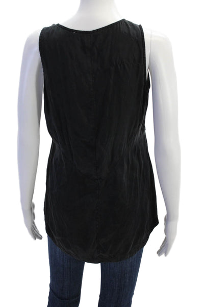 Derek Lam 10 Crosby Women's V-Neck Sleeveless Silk Tank Top Black Size S