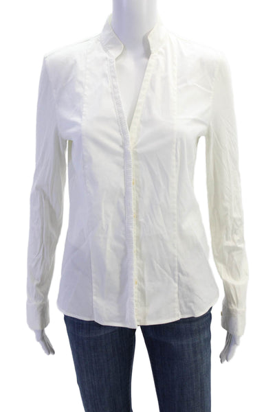 Akris Punto Women's Long Sleeves Round Neck Button Down Shirt White Size 40
