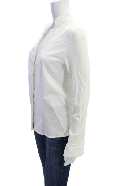 Akris Punto Women's Long Sleeves Round Neck Button Down Shirt White Size 40