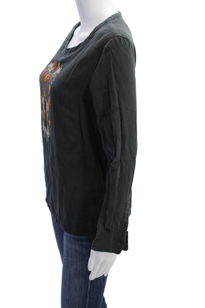 Equipment Femme Women's Silk Long Sleeves Embroidered Blouse Black Size S
