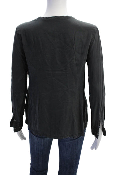 Equipment Femme Women's Silk Long Sleeves Embroidered Blouse Black Size S