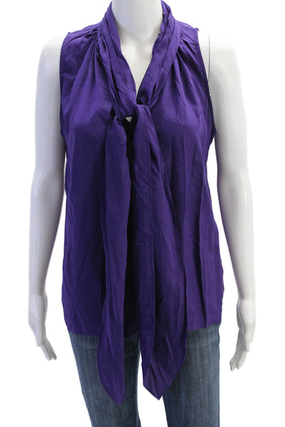 Derek Lam Women's V-Neck Sleeveless Built-In Scarf Silk Blouse Purple Size S