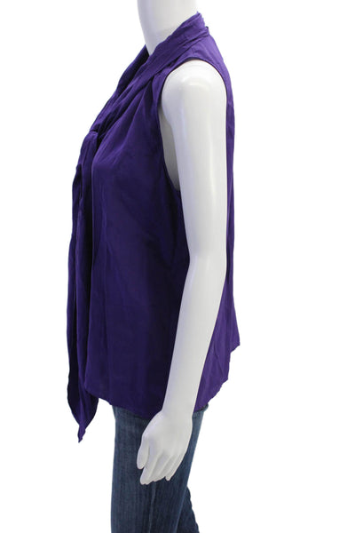 Derek Lam Women's V-Neck Sleeveless Built-In Scarf Silk Blouse Purple Size S