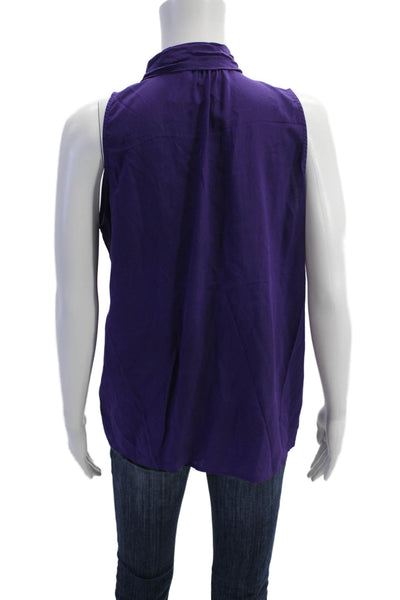 Derek Lam Women's V-Neck Sleeveless Built-In Scarf Silk Blouse Purple Size S