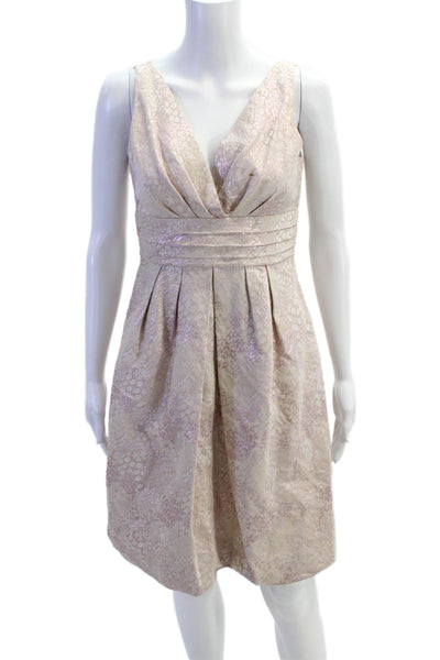 Rickie Freeman Teri Jon Womens Cotton Metallic Pleated Detail Dress Pink Size 6