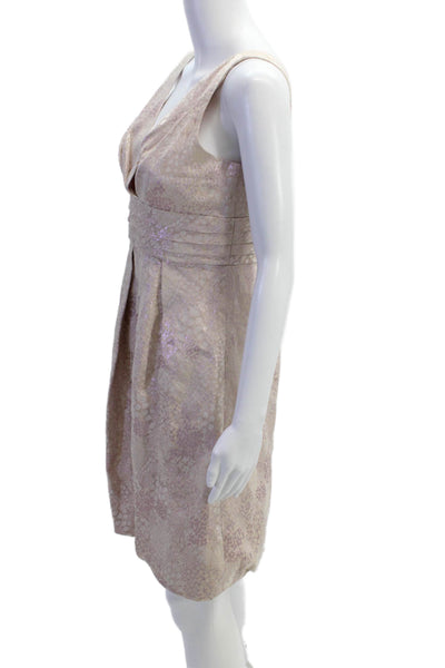 Rickie Freeman Teri Jon Womens Cotton Metallic Pleated Detail Dress Pink Size 6
