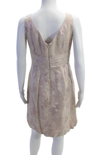Rickie Freeman Teri Jon Womens Cotton Metallic Pleated Detail Dress Pink Size 6
