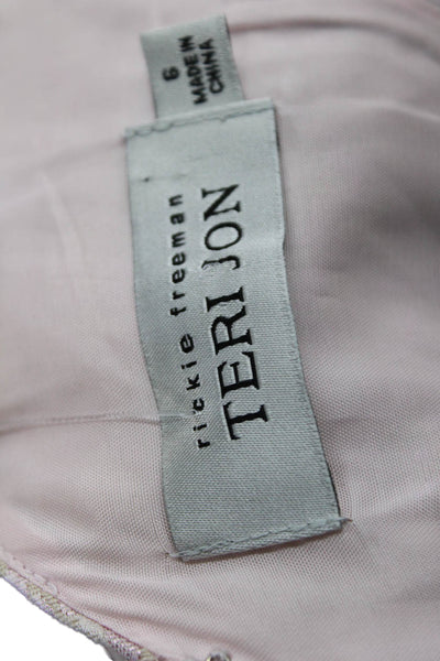Rickie Freeman Teri Jon Womens Cotton Metallic Pleated Detail Dress Pink Size 6