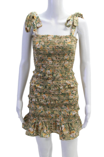 Summerland Womens Sleeveless Smocked Square Neck Floral Dress Brown Size Small