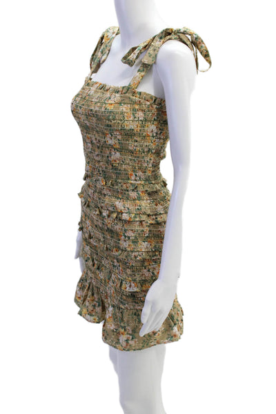 Summerland Womens Sleeveless Smocked Square Neck Floral Dress Brown Size Small