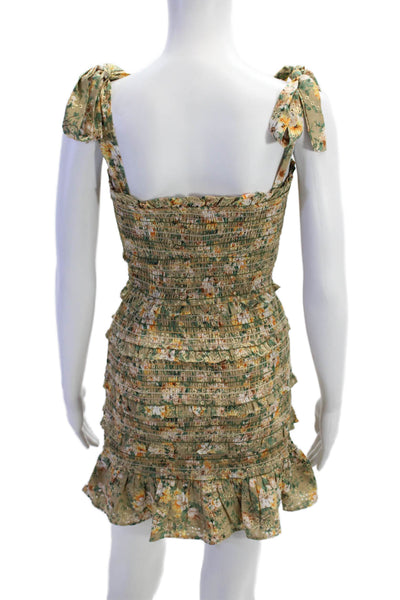 Summerland Womens Sleeveless Smocked Square Neck Floral Dress Brown Size Small