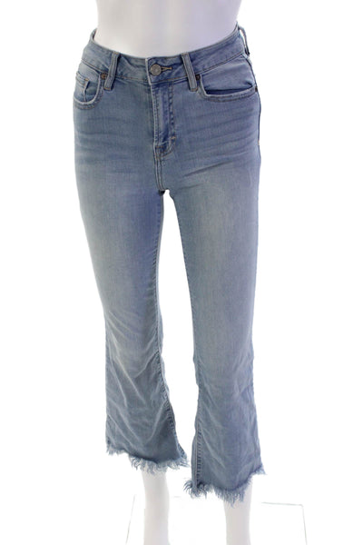 Hidden Womens Cotton Blend Fringe Trim Mid-Rise Flared Jeans Blue Size 25