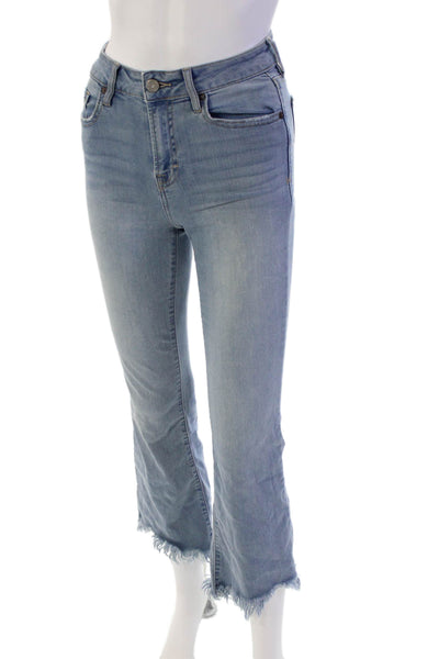 Hidden Womens Cotton Blend Fringe Trim Mid-Rise Flared Jeans Blue Size 25