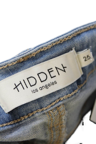 Hidden Womens Cotton Blend Fringe Trim Mid-Rise Flared Jeans Blue Size 25