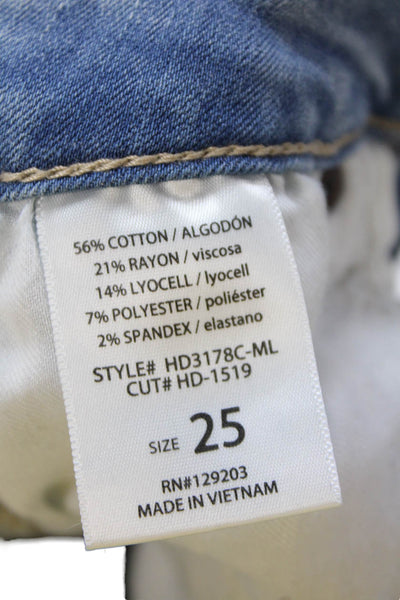 Hidden Womens Cotton Blend Fringe Trim Mid-Rise Flared Jeans Blue Size 25