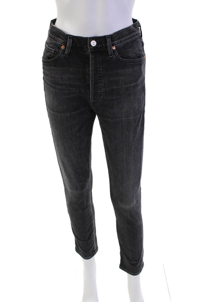 Citizens of Humanity Womens Cotton Denim Mid-Rise Tapered Jeans Black Size 27