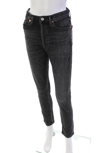 Citizens of Humanity Womens Cotton Denim Mid-Rise Tapered Jeans Black Size 27