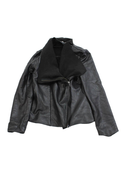 Ella Moss Girls Vegan Leather Collared Long Sleeve Zip Up Jacket Black Size 14