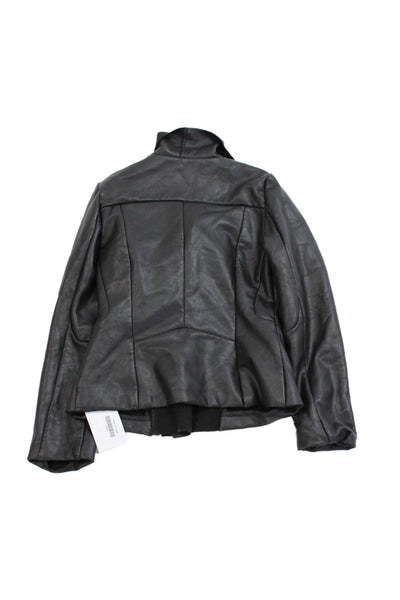 Ella Moss Girls Vegan Leather Collared Long Sleeve Zip Up Jacket Black Size 14