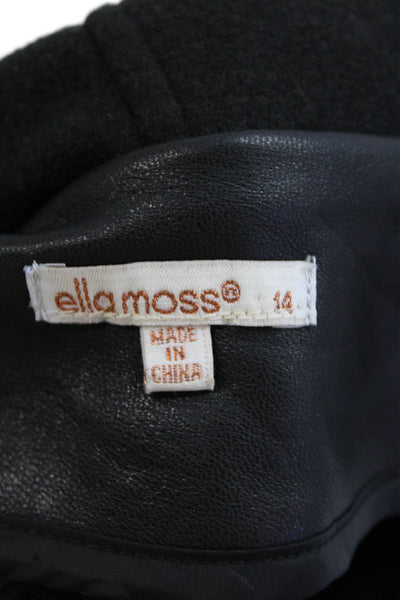 Ella Moss Girls Vegan Leather Collared Long Sleeve Zip Up Jacket Black Size 14