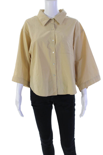 Araminta James Womens Button Front 3/4 Sleeve Collared Pocket Shirt Brown Small