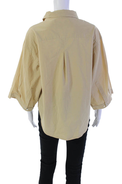Araminta James Womens Button Front 3/4 Sleeve Collared Pocket Shirt Brown Small