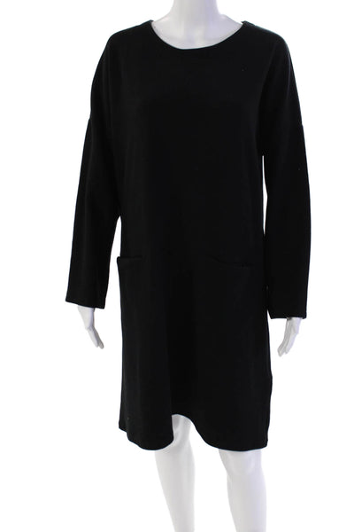 Zara Womens Cotton Pullover Round Neck Long Sleeve Sweatshirt Dress Black Size S