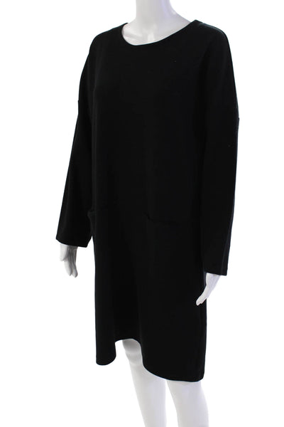Zara Womens Cotton Pullover Round Neck Long Sleeve Sweatshirt Dress Black Size S